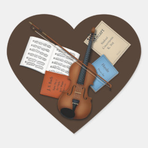 Viola & Bow on Pile of Music Books Heart Sticker