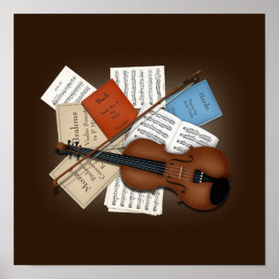 Viola & Bow With Books & Sheet Music Customisable Poster