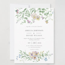  Viola eucalypt Floral Wedding Invitation