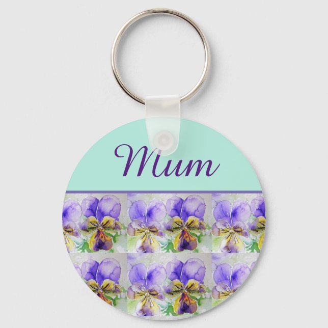 Viola Flower Aqua Stripe floral Mom Mothers Day  Key Ring (Front)