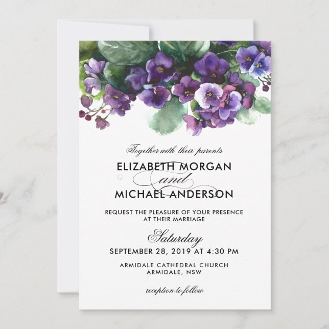 Viola flower wedding invitation (Front)