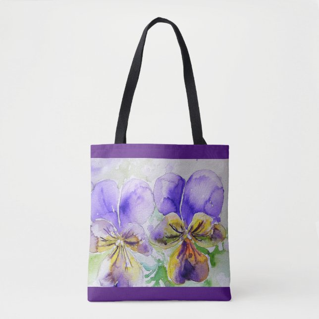 Viola Pansy Purple Flowers Floral Violet GirlsTote Tote Bag (Front)
