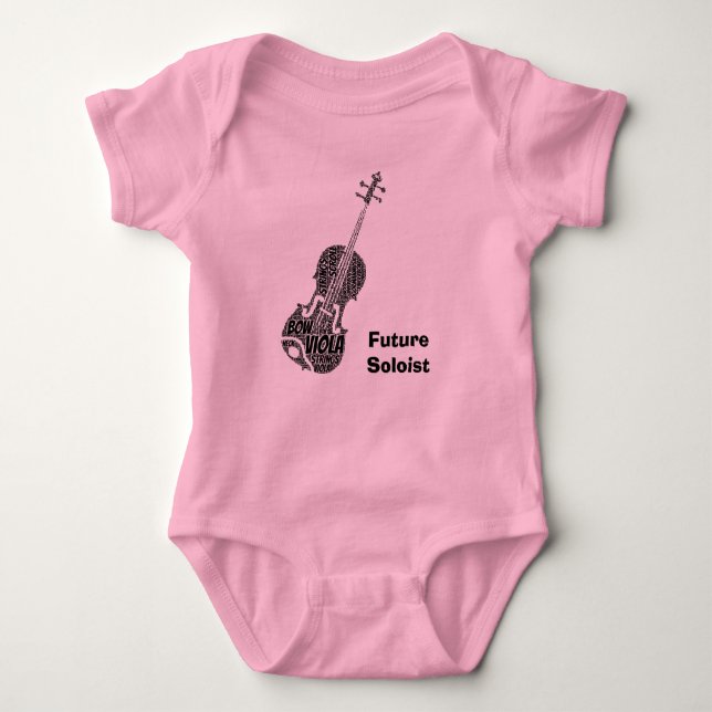 Viola Shaped Word Art Black Text Baby Bodysuit (Front)