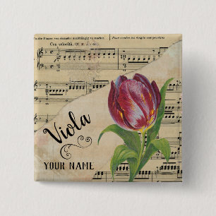 Viola Tulip Vintage Sheet Music Customised 15 Cm Square Badge
