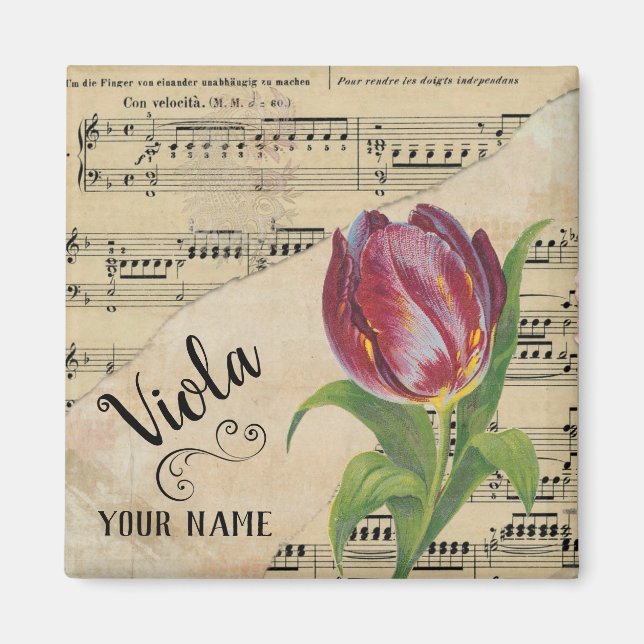 Viola Tulip Vintage Sheet Music Customised Magnet (Front)