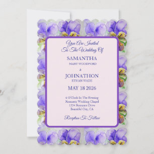 Viola Watercolor Flower Floral Wedding Invitation