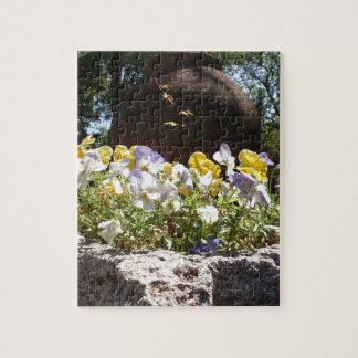 Violas In A Stone Trough. Jigsaw Puzzle