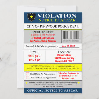 Violation Ticket Police Graduation Invitation