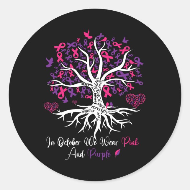 Violence Breast Cancer Awareness Month Ribbon Tree Classic Round Sticker (Front)