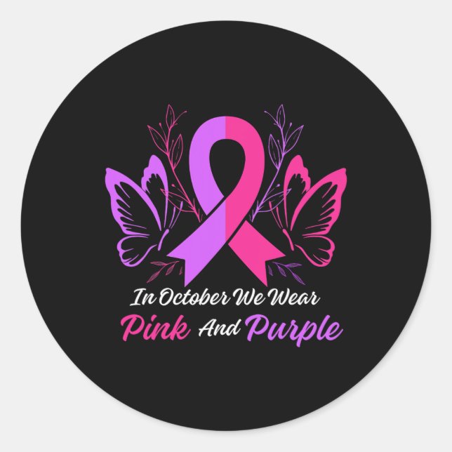 Violence Tee Breast Cancer Awareness Month Ribbon  Classic Round Sticker (Front)