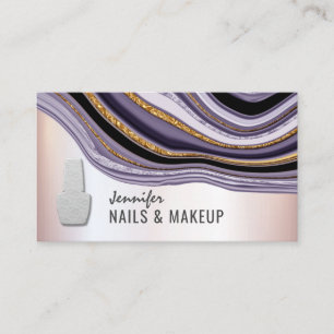 Violet agate geode chic metallic soft pink nail business card