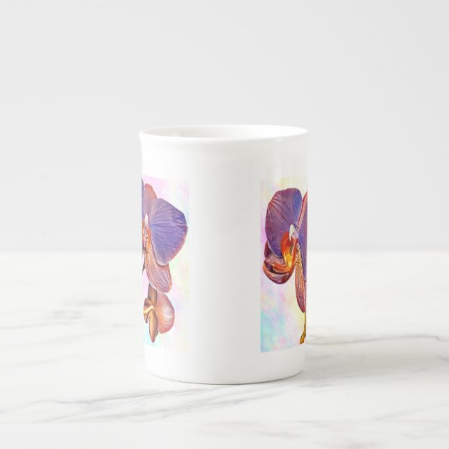 violet and amber orchid bone china mug (Front)