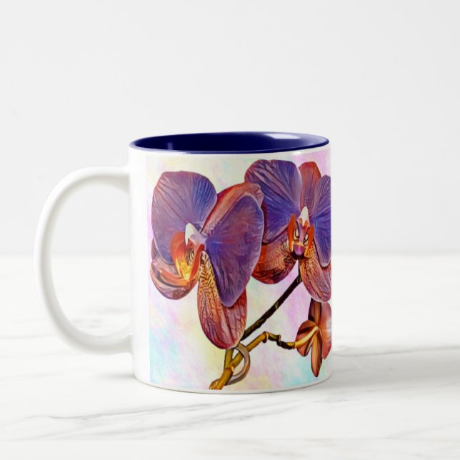 violet and amber orchid Two-Tone coffee mug (Left)
