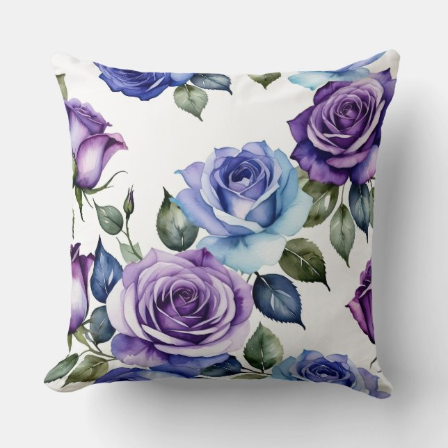 Violet and baby-blue roses cushion (Front)