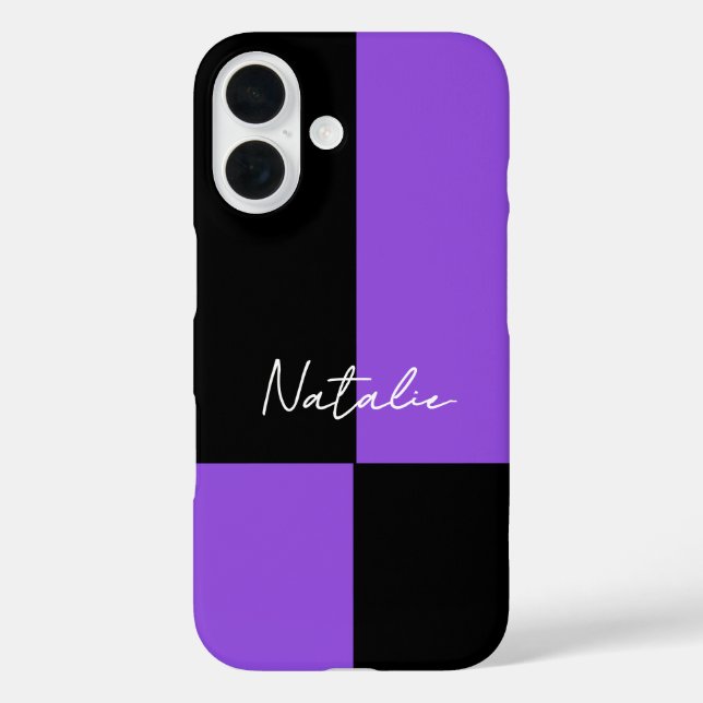 Violet and Black Colour Block Minimal Personalised Case-Mate iPhone Case (Back)