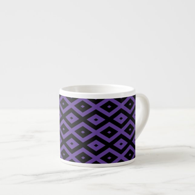 Violet and black diamond pattern espresso cup (Front Right)