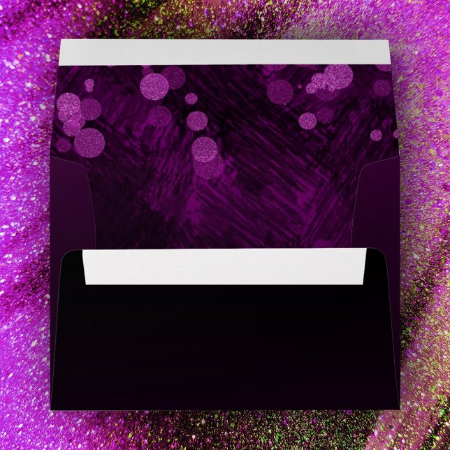 Violet and Black Envelope (plum purple shimmery purple lights quinceanera envelope mailing paper stationary template)