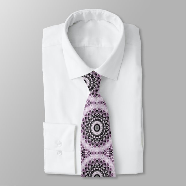 Violet and Black Geometric Mandala Pattern Design Tie (Tied)