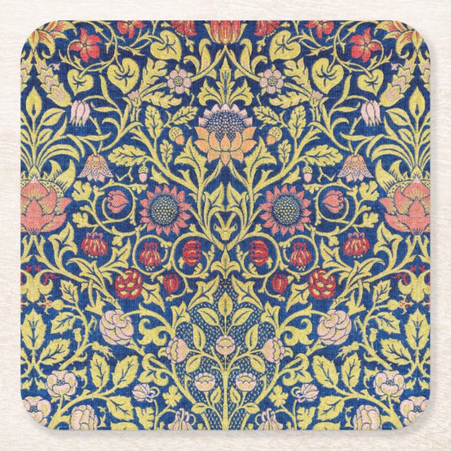 Violet and Columbine, William Morris Square Paper Coaster (Front)