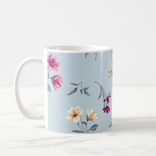 violet and cream small flowers leaves bunches patt coffee mug