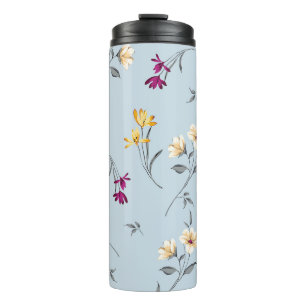 violet and cream small flowers leaves bunches patt thermal tumbler