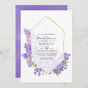 Violet and Gold Herbarium QR Code RSVP Wedding Invitation