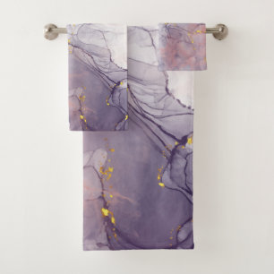 Violet and Gold Marble Bath Towel Set