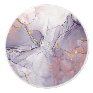 Violet and Gold Marble Ceramic Knob