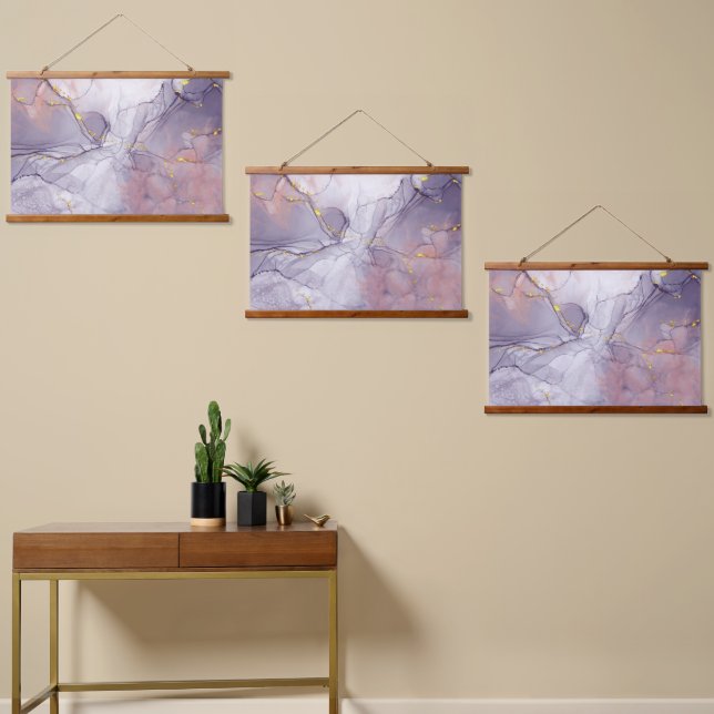 Violet and Gold Marble Hanging Tapestry (Asymmetrical)