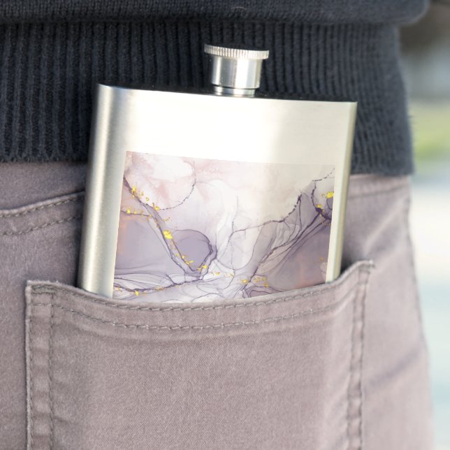 Violet and Gold Marble Hip Flask (In Situ)