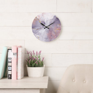 Violet and Gold Marble Large Clock