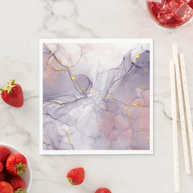 Violet and Gold Marble Napkin (Insitu)