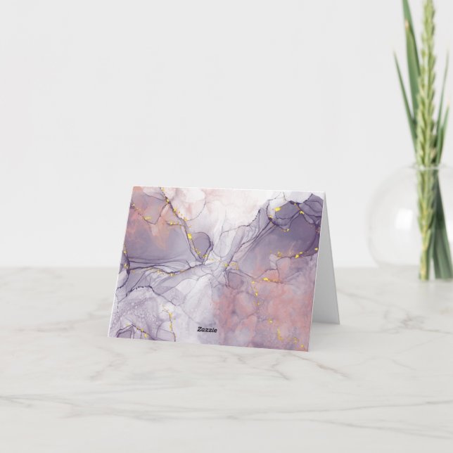 Violet and Gold Marble Note Card (Back)