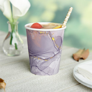Violet and Gold Marble Paper Cups