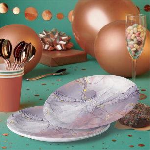 Violet and Gold Marble Paper Plate