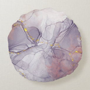Violet and Gold Marble Round Cushion