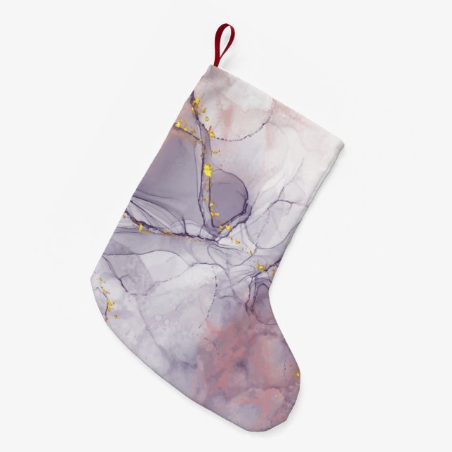 Violet and Gold Marble Small Christmas Stocking (Front (Hanging))