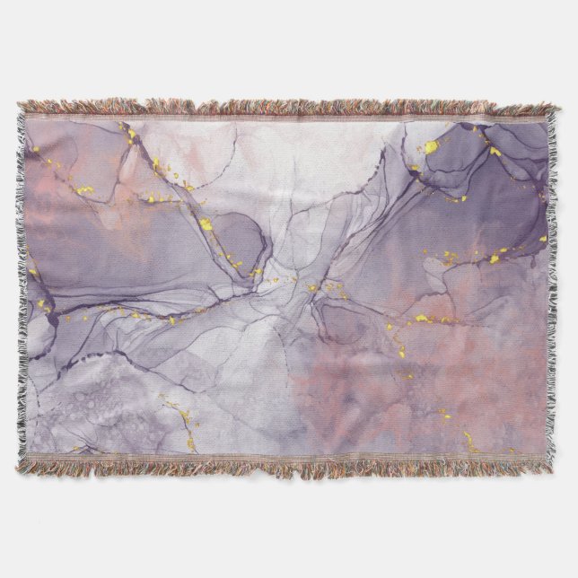 Violet and Gold Marble Throw Blanket (Front)