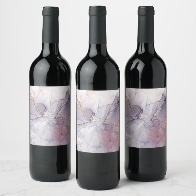 Violet and Gold Marble Wine Label (Bottles)
