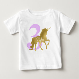 Violet and Gold Unicorn Milestone Birthday Baby T-Shirt