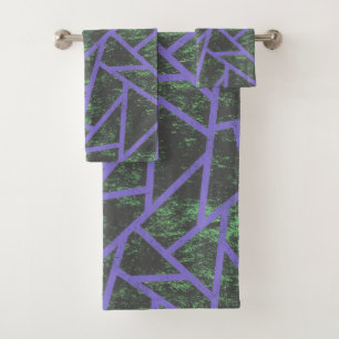 Violet and green mosaic pattern bath towel set