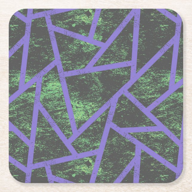 Violet and green mosaic pattern square paper coaster (Front)