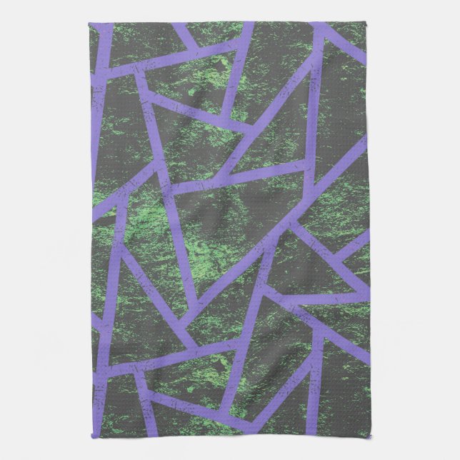 Violet and green mosaic pattern tea towel (Vertical)