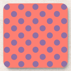 Violet and living coral polka dots coaster