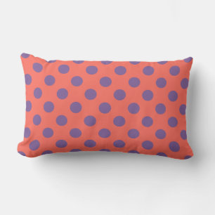 Violet and living coral polka dots lumbar cushion