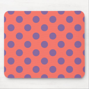 Violet and living coral polka dots mouse pad