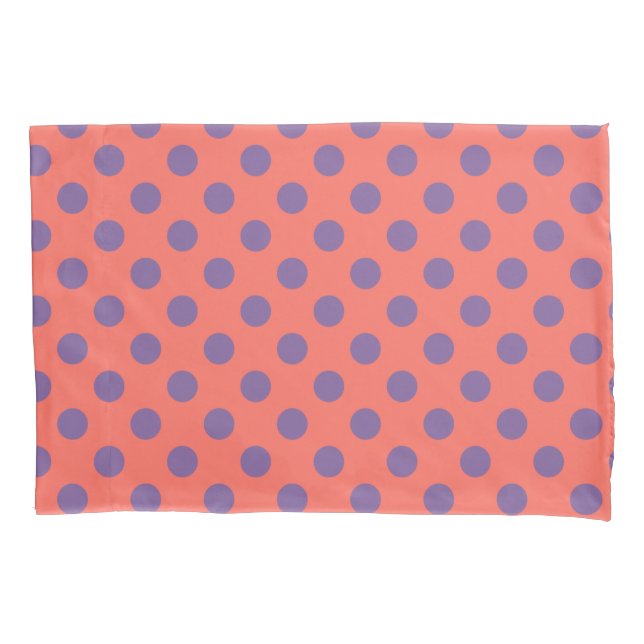 Violet and living coral polka dots pillowcase (Front)