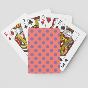 Violet and living coral polka dots playing cards