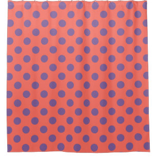 Violet and living coral polka dots shower curtain