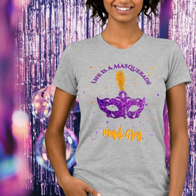 Violet and Orange Sparkles Mask Mardi Gras  T-Shirt (Creator Uploaded)